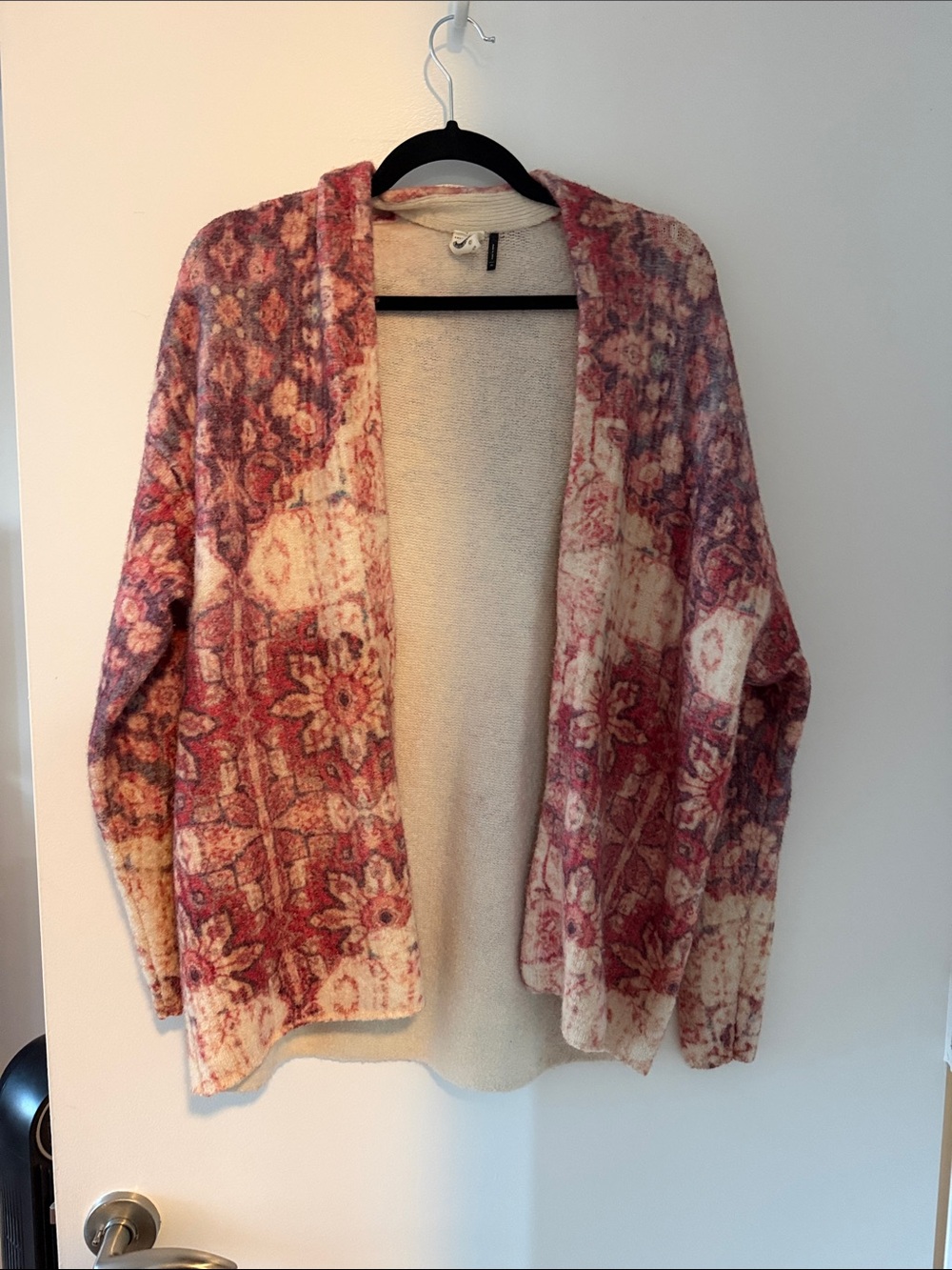 Anthropologie Open-Front Floral Tile Cardigan Sweater - Pink Cream